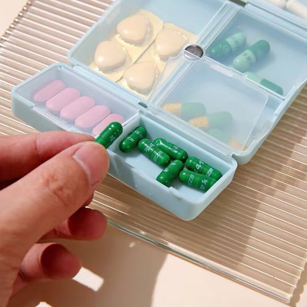 7-Compartment Folding Pill Case Portable Travel Daily Pill Organizer Blue