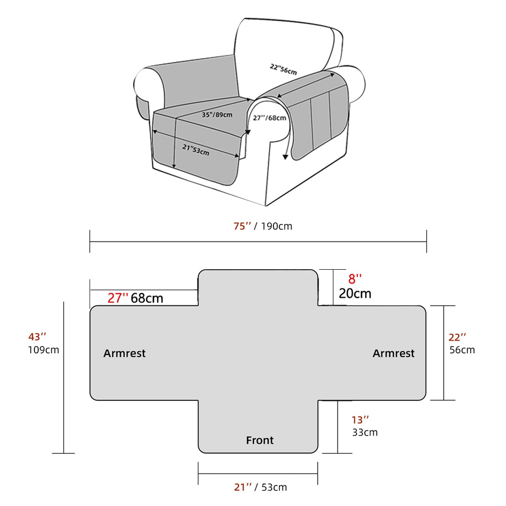 Water Resistant Split Recliner Couch Cover Non-Slip Sofa Chair Slipcovers Gray