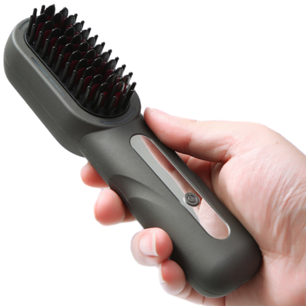 Cordless Hair Straightener Brush Portable Heated Straightening Comb Gray