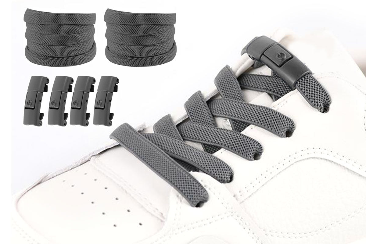2 Pairs Elastic Shoe Laces No Tie Shoelaces Hook Lock Elastic Flat Shoelaces Sneakers-Dark Grey