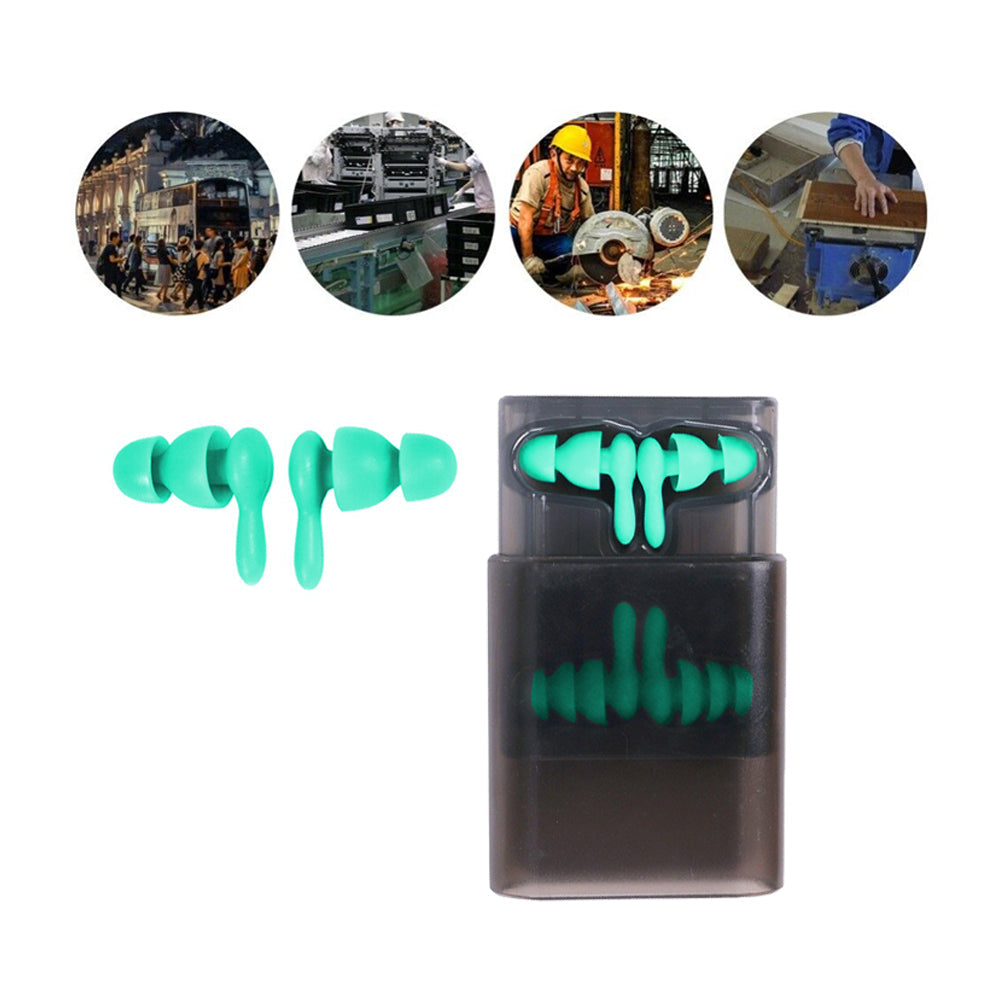 Set of 2 Pairs of Silicone Noise Reduction Earplugs Swimming Sleeping Hearing Protection Earplug Green
