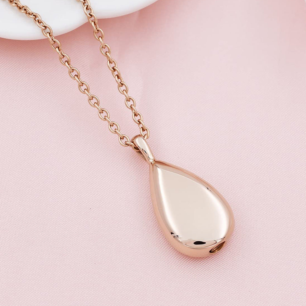 Stainless Steel Teardrop Cremation Pendant �Keepsake Memorial Necklace Rose Gold