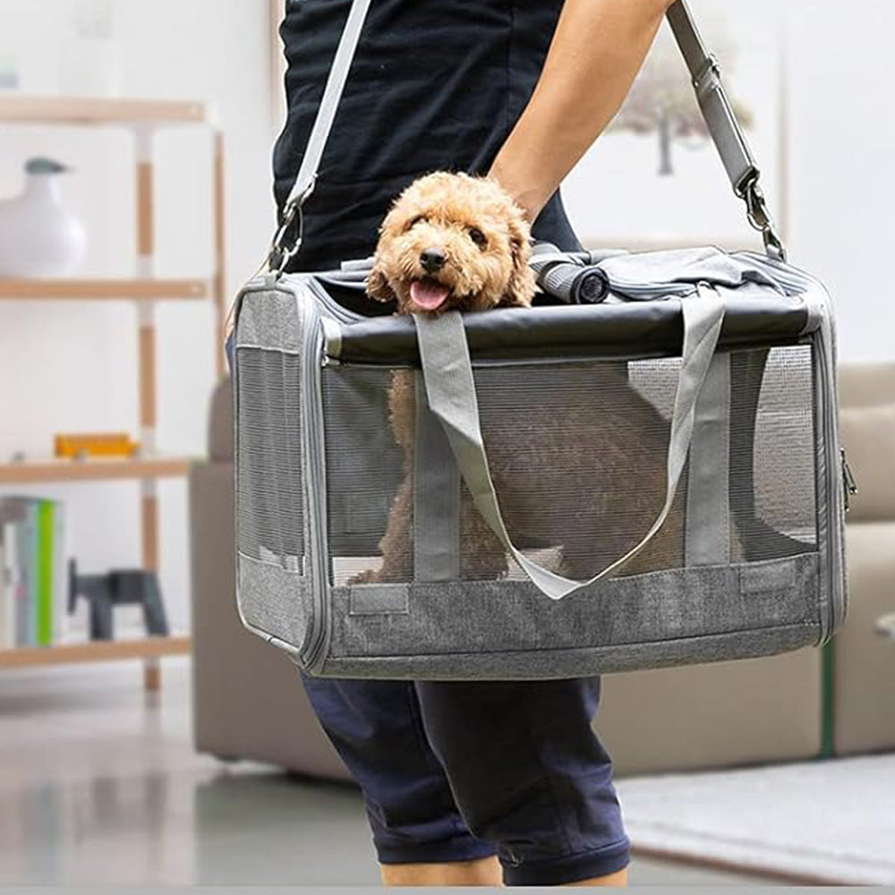 Pet Carrier for Large Cats Washable Dog Carrier Privacy Protection for Travel-grey