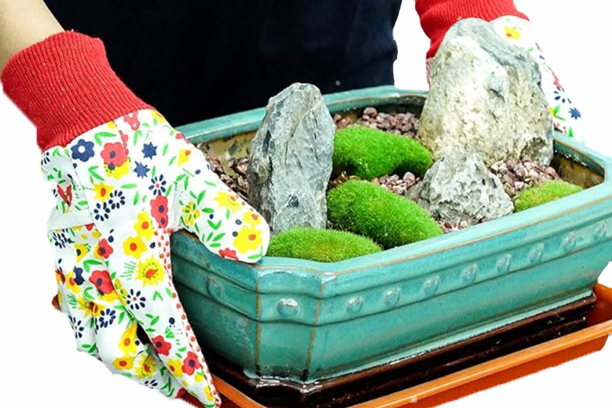 Polyester Floral Gardening Gloves Soft Breathable Yard Work Glove-Red