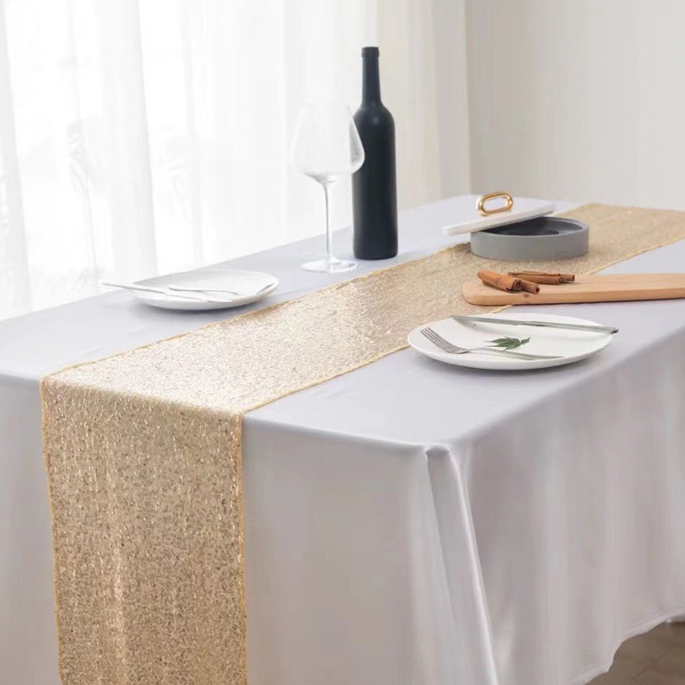 High Density Sequin Table Runner for Weddings Parties and Holidays - Gold