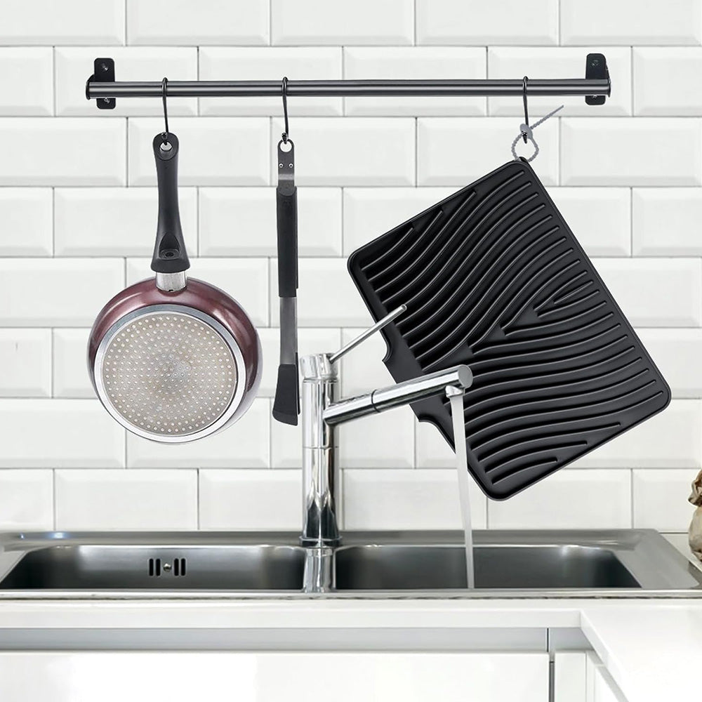 Silicone Dish Drying Mat for Kitchen Counter Non-Slip Drain Pad Black