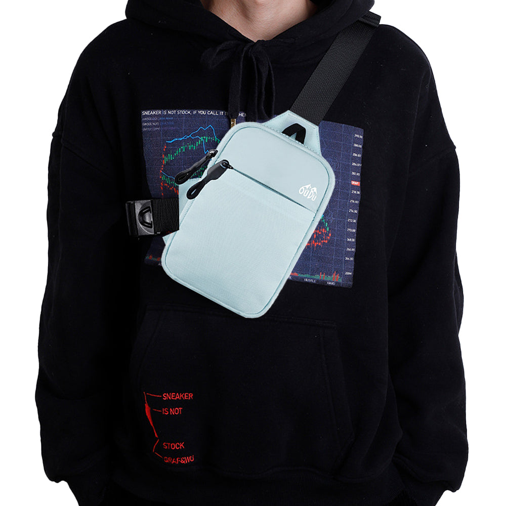 Water-Resistant Sling Bag Small Crossbody Chest Bag for Men Women Light Blue