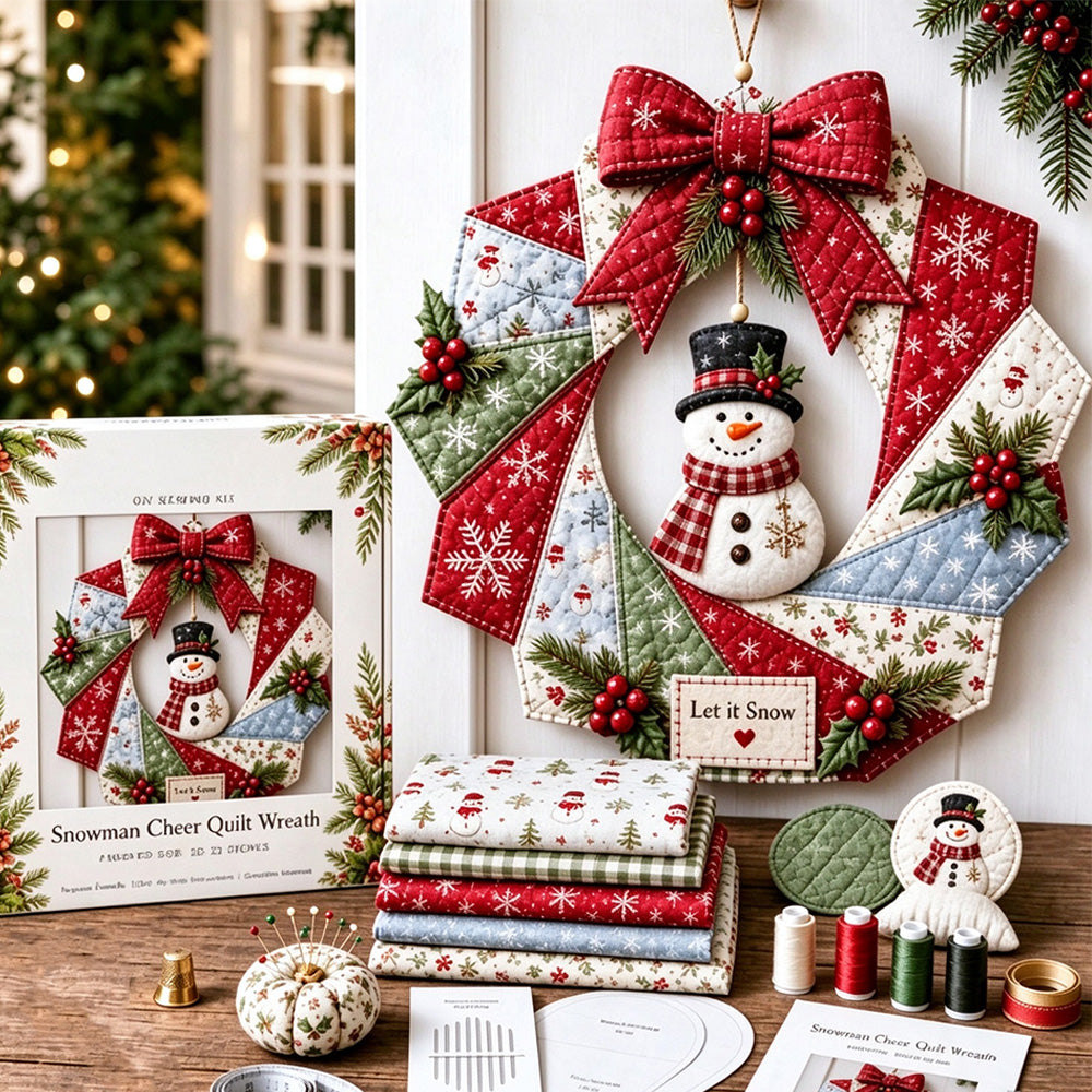 Christmas Wreath DIY Sewing Kit with Precut Fabric for Door Decor - Snowman