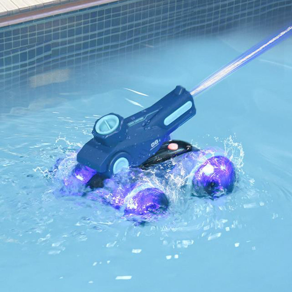 Amphibious Remote Control Car Boat Toy RC 4WD Stunt Car with Lights for Kids Blue