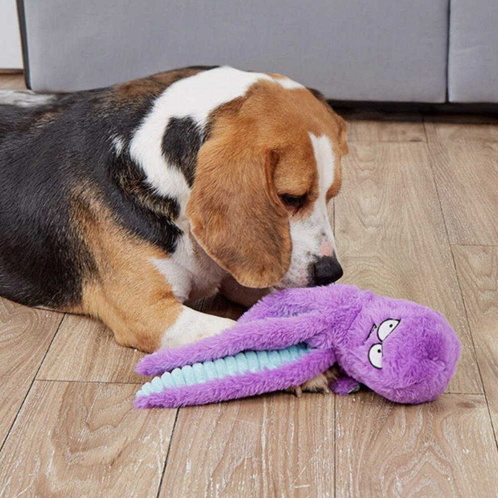 Interactive Plush Dog Toy with Squeaker and Crinkle Tentacles for Medium & Large Dogs Purple