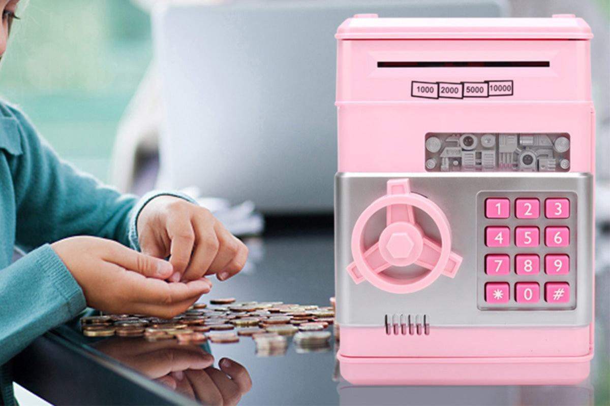 Electronic ATM Piggy Bank with Password Lock Money Coin Saving Box Toys for Little Ones Gifts -Light Pink