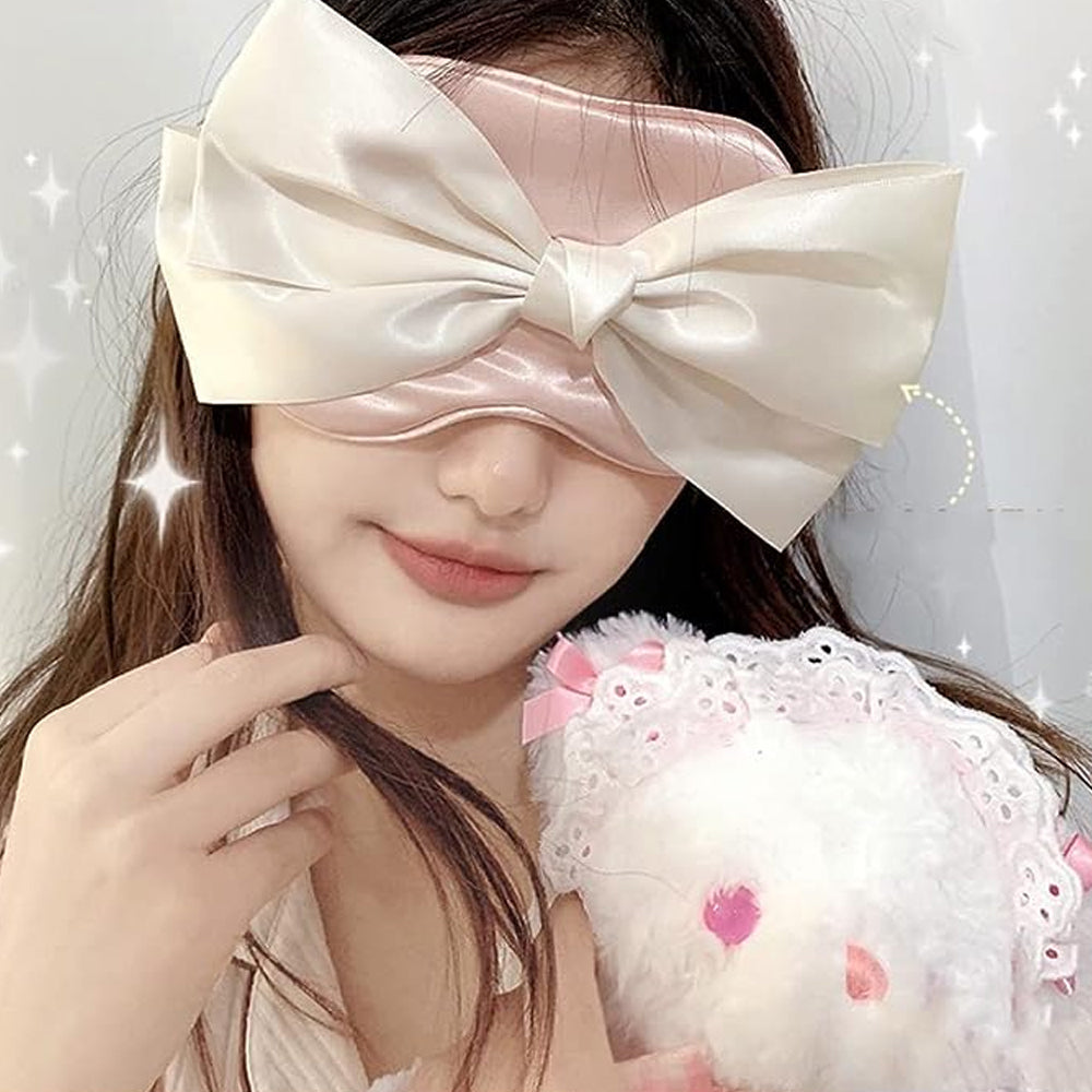 Silk Bow Tie Eye Mask Shading Sleep Blindfolds Cute Relieve Fatigue Travel Eye Cover Eye Relax -Pink