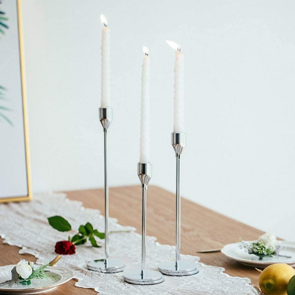 3Pcs Set Metal Candle Holders Taper Decorative Candlestick Holders for Wedding Dinning Party Silver
