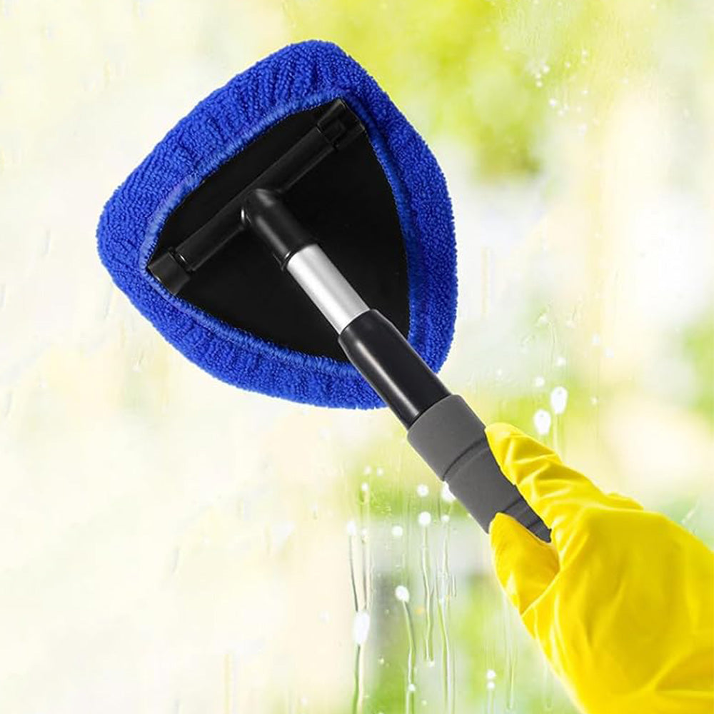 Extendable Windshield Cleaning Tool Set Car Window Microfiber Cleaner with 4 Replacement Microfiber Pads Blue
