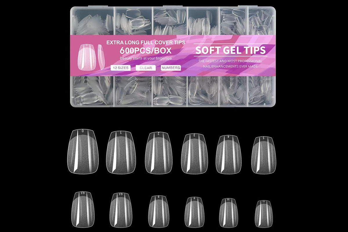 600Pcs Acrylic Fake Nails Tips Pre-Shaped Half Matte Clear Press On Nails For Extension-Short T