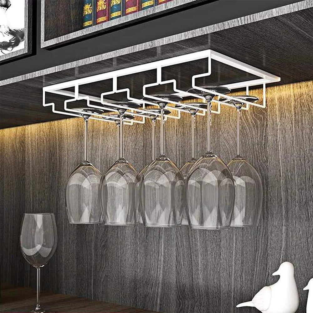 4-Slot Wine Glass Rack Holder Hanging Under Cabinet Stemware Storage Hanger for Kitchen Bar White