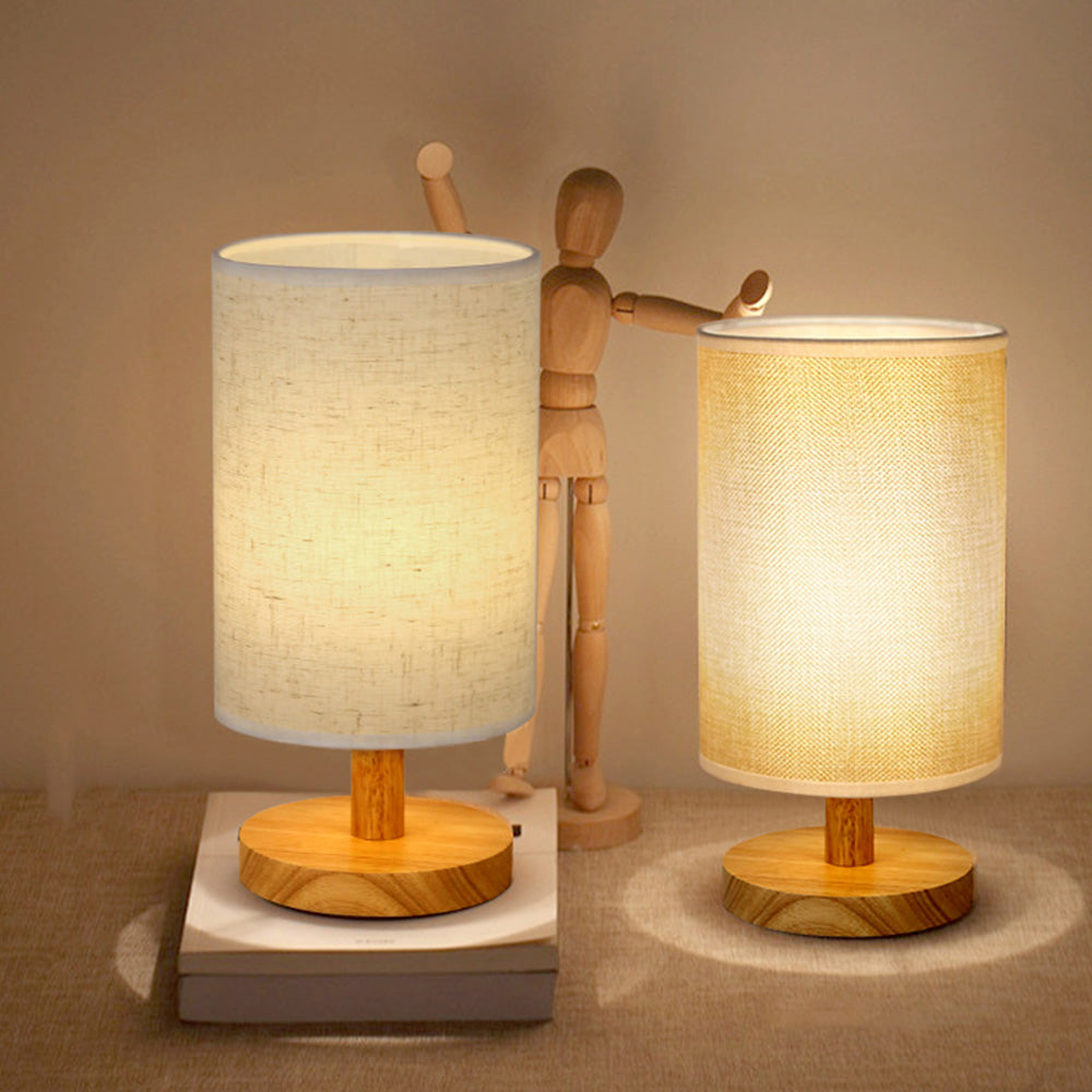 USB Powered Small Bedside Night Light Minimalist Table Lamp with Round Fabric Shade for Bedroom College Dorm Yellow