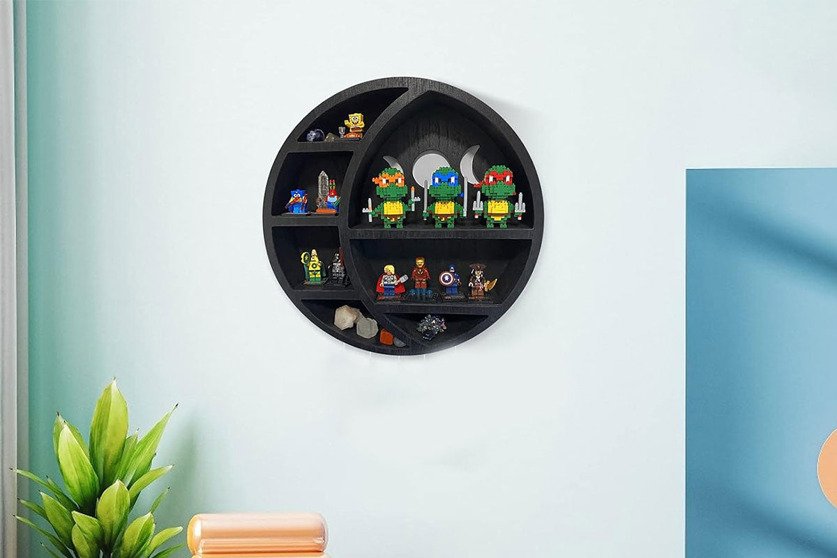 Wooden Shelf Halloween Crystal Display Shelf Decor-Round Moon