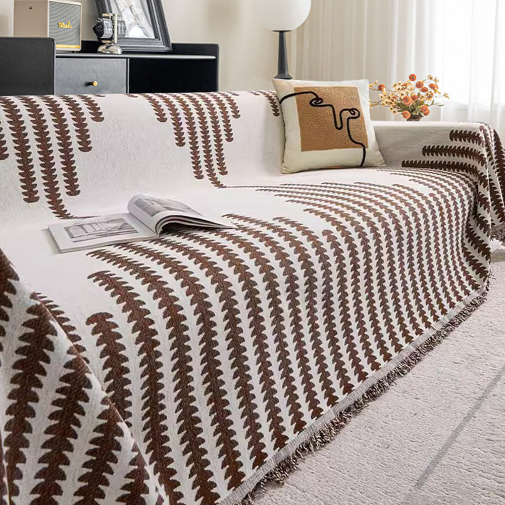 Reversible Sofa Couch Cover Boho Chenille Blanket Coffee
