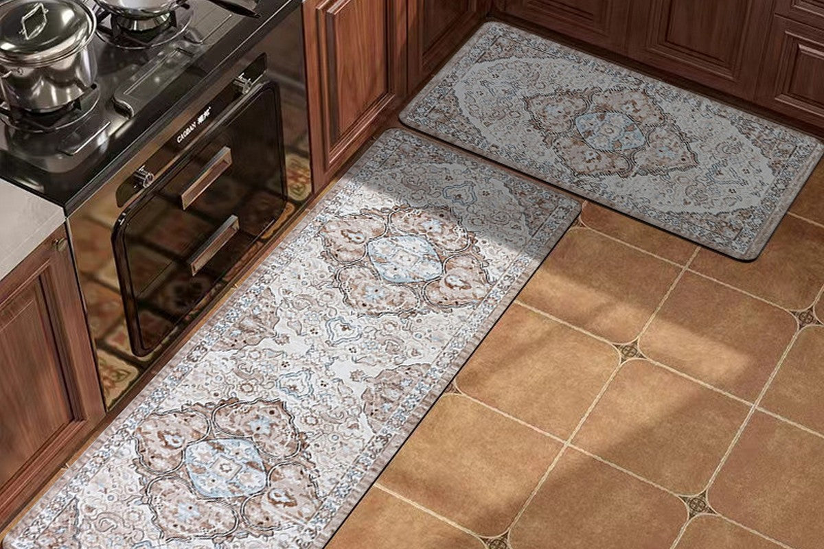 2Pcs Boho Anti-Fatigue Kitchen Mats Non-Slip Cushioned for Kitchen Sink Laundry -Khaki