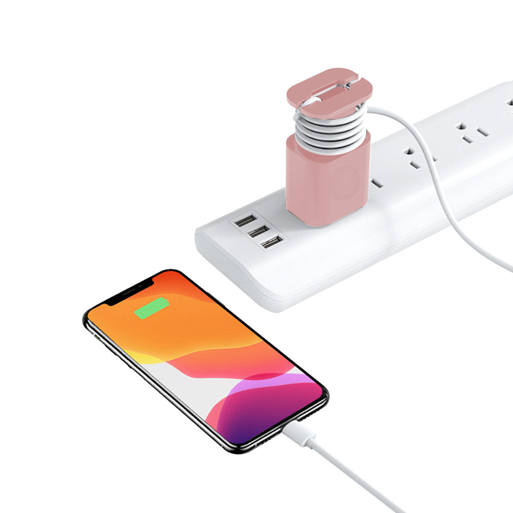 2-in-1 Silicone Charger Protector with Cord Wrap Power Adapter Case for 18W/20W Apple USB-C Charger Pink