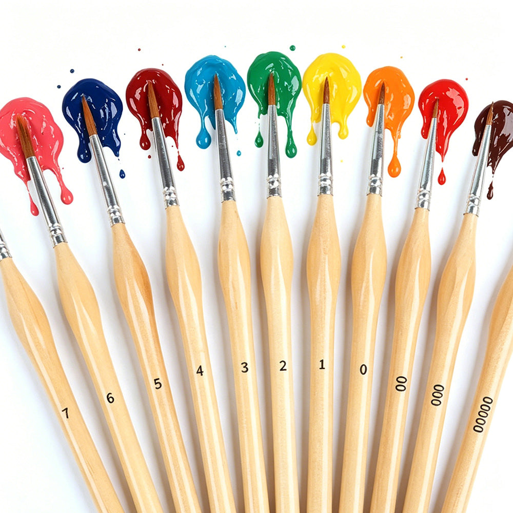 11 PCS Artist Paint Brush Set Detail Painting Brush-Khaki