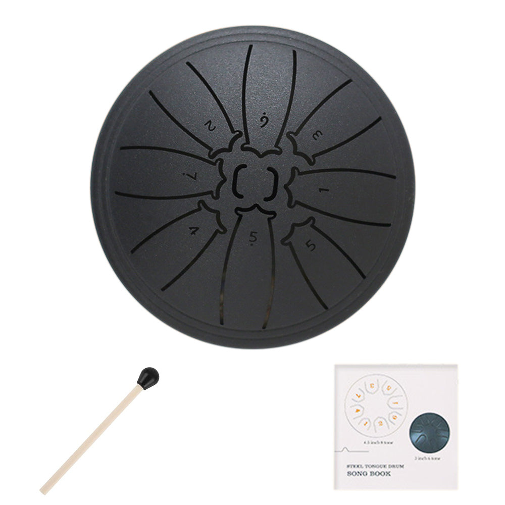 4 Inch Tongue Drum 8-Note Handpan Drum with Drumsticks and Music Book for Early Musical Education Zen Meditation Black