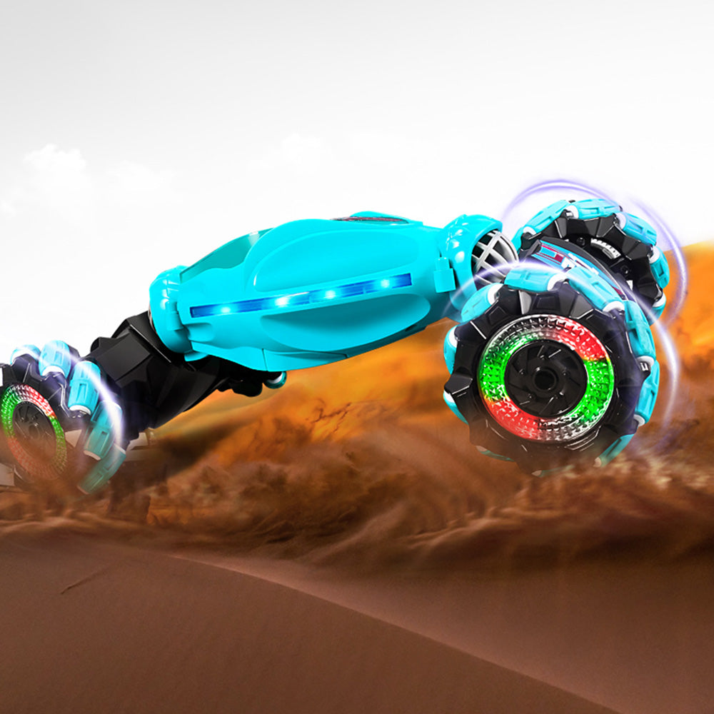 2.4GHz RC Stunt Car Toy with Light Music 4WD Off-Road Remote Control Twist Car Toy for Kids Xmas Birthday Green