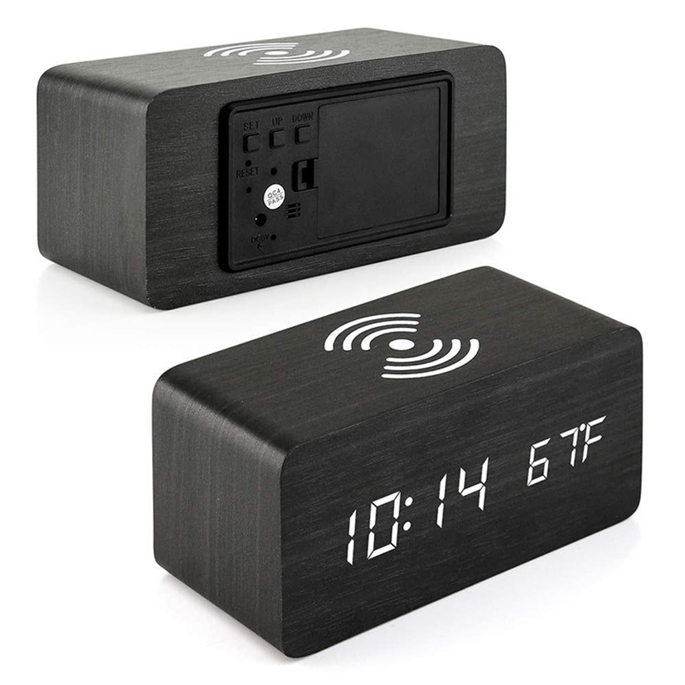 Dimmable Digital Alarm Clock with Wireless Charger Station for Home Office Black