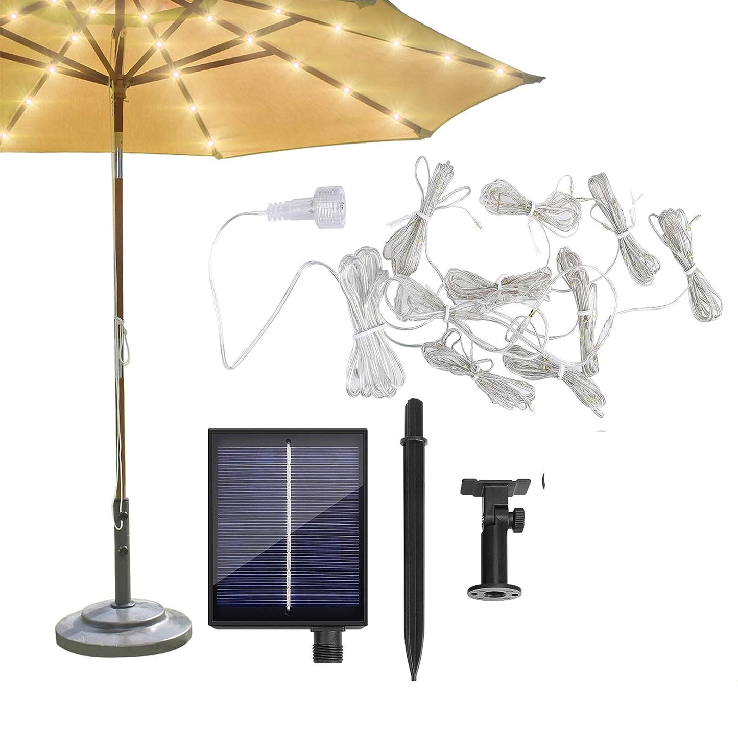 104 LED Solar Patio Umbrella String Lights -Yellow