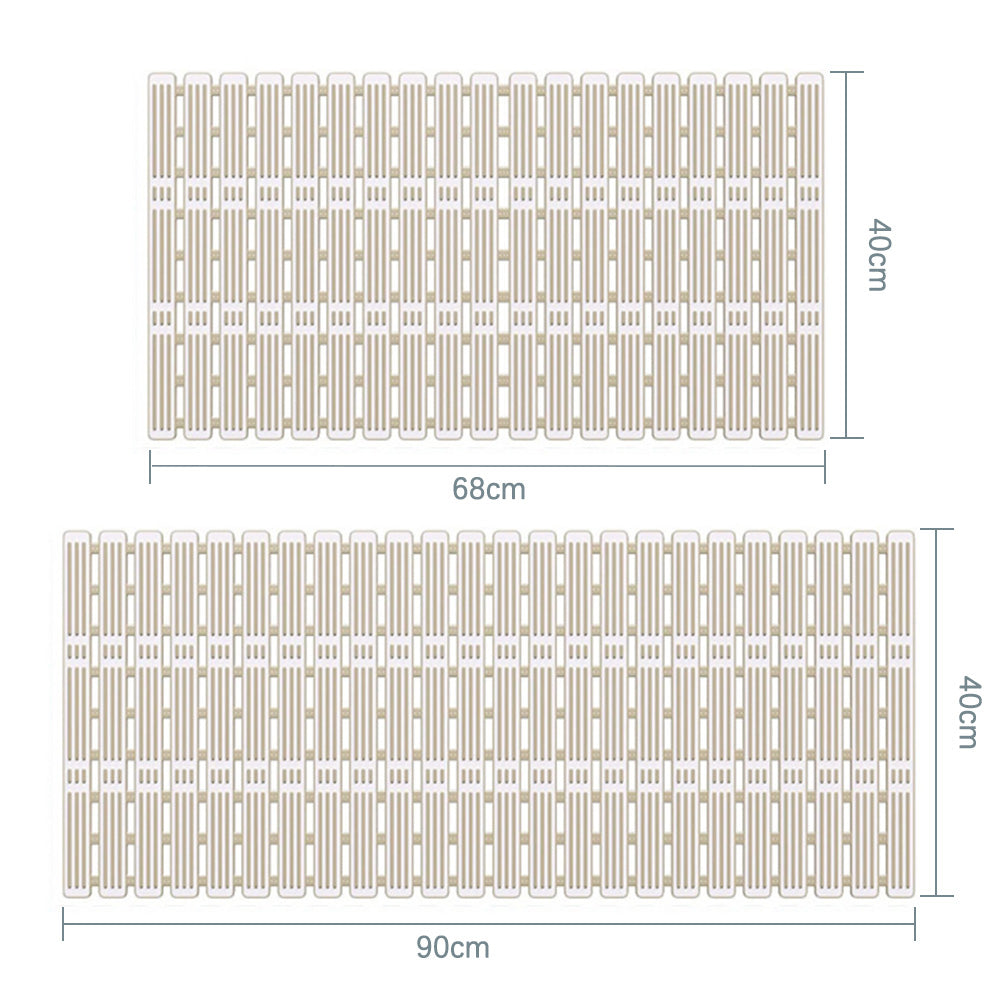 Non-Slip Shower Mat Suction Mounted Bathtub Mat with Drain Holes Beige