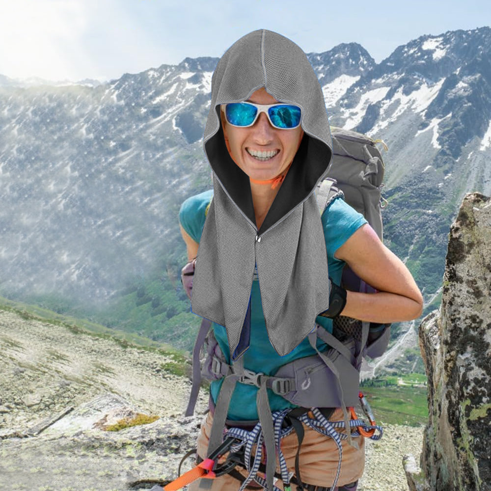 Cooling Hoodie Towel Neck Wrag Sport Cooling Towel for Workout Camping Cycling Grey
