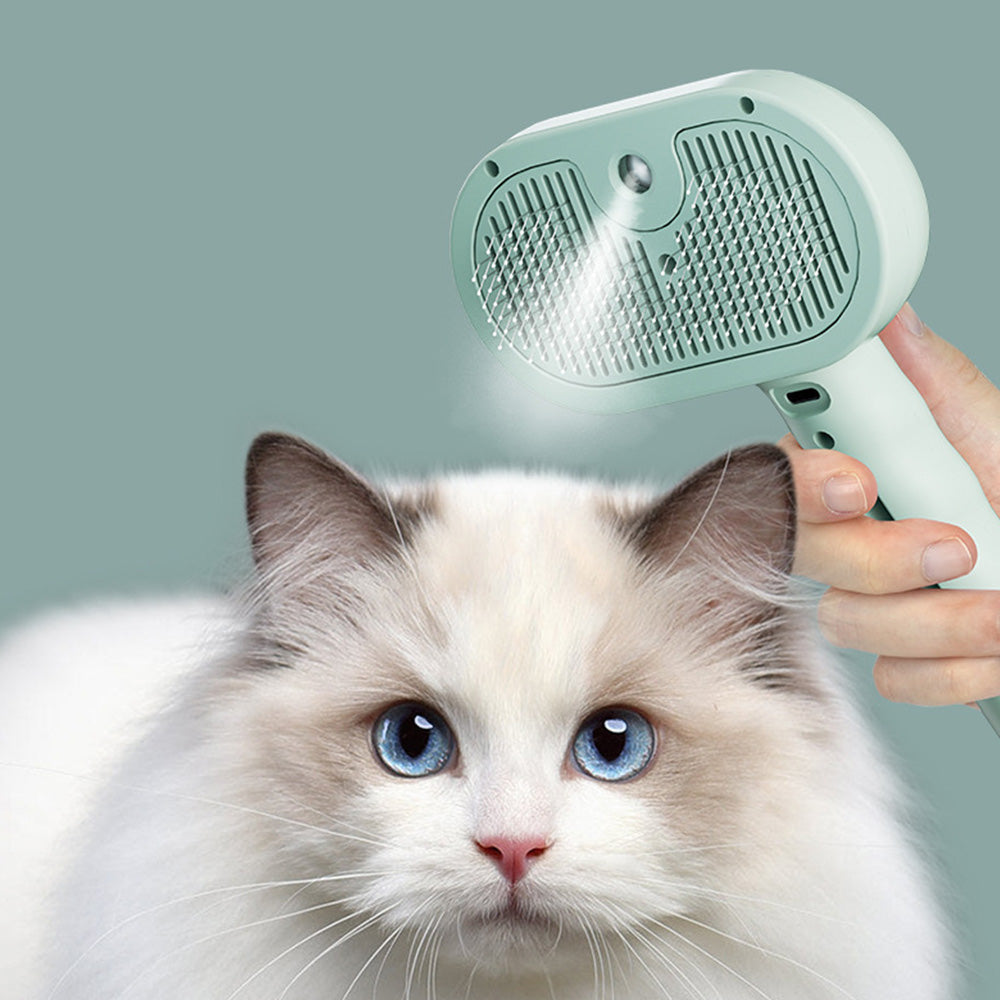Pet Steam Brush Cat Dog Spray Hair Removal Comb for Shedding Grooming Green