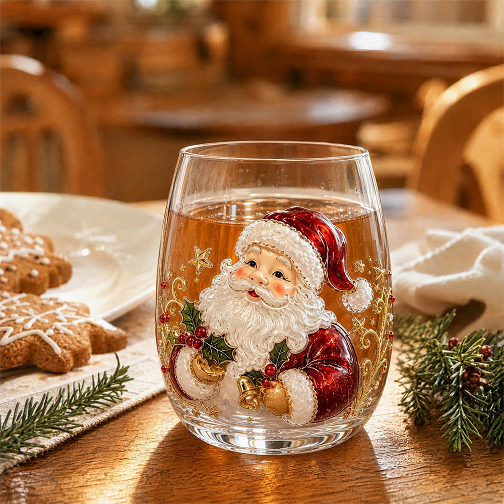 Christmas Embossed Whiskey Glass Christmas Whiskey Glass - Santa Claus