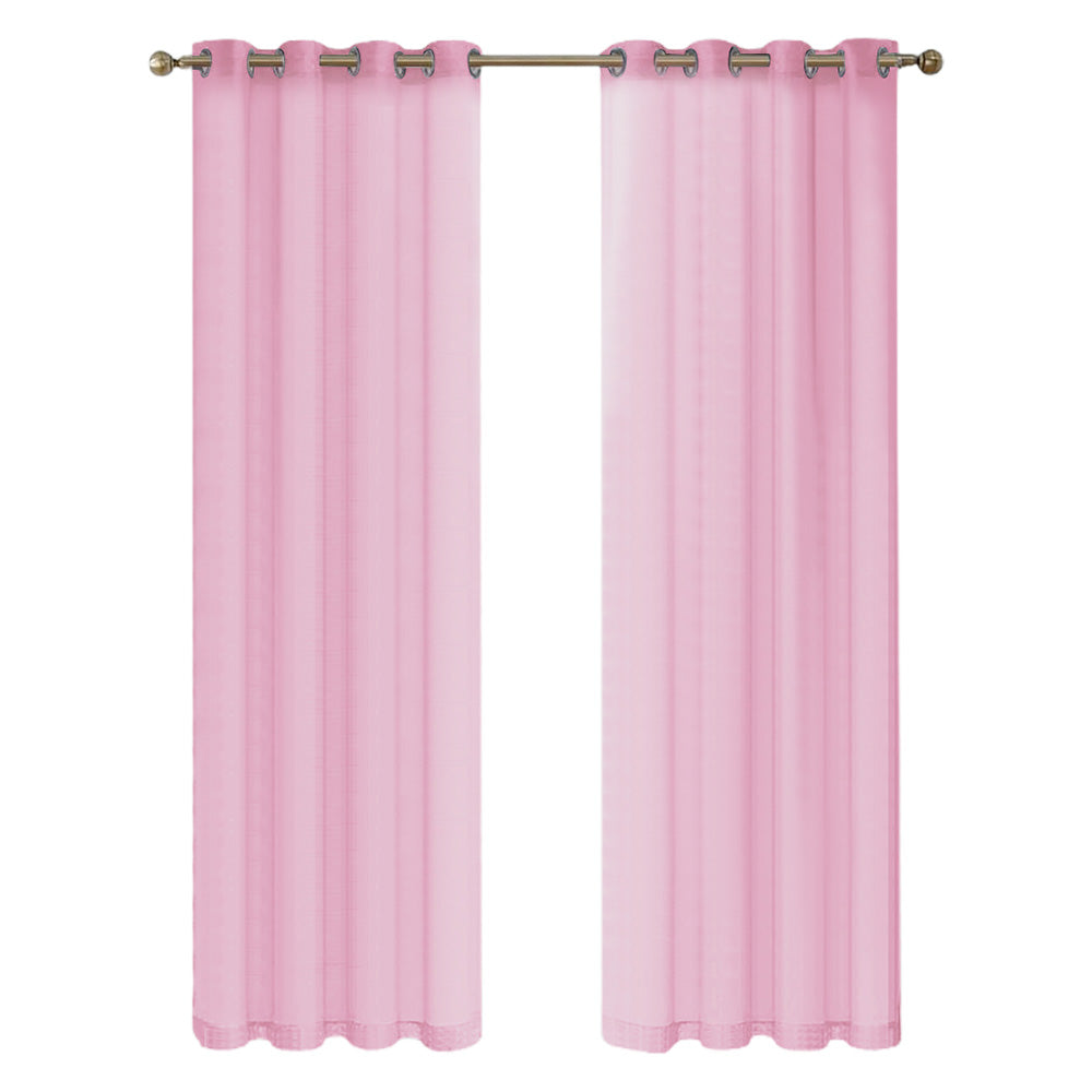 2-Panel 210x134cm Voile Curtain Window Drape Sheer Curtain with Rod-Holes Pink