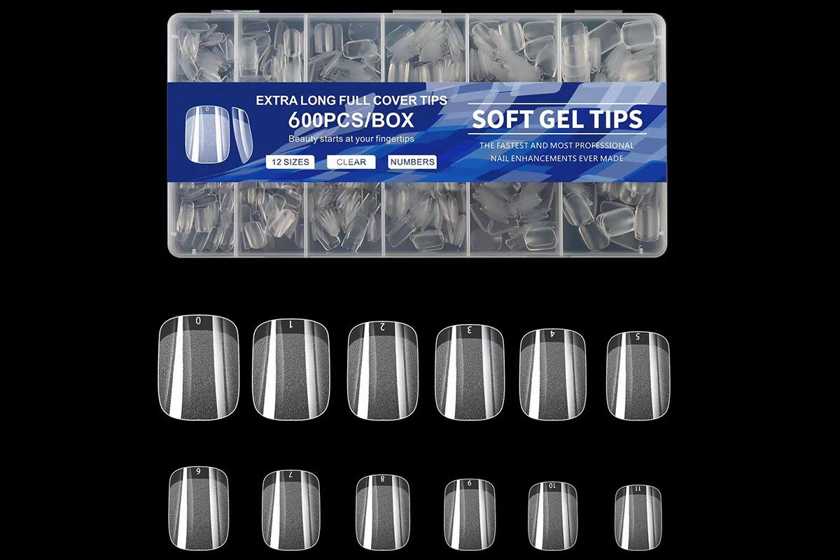 600Pcs Acrylic Fake Nails Tips Pre-Shaped Half Matte Clear Press On Nails For Extension-Short measure