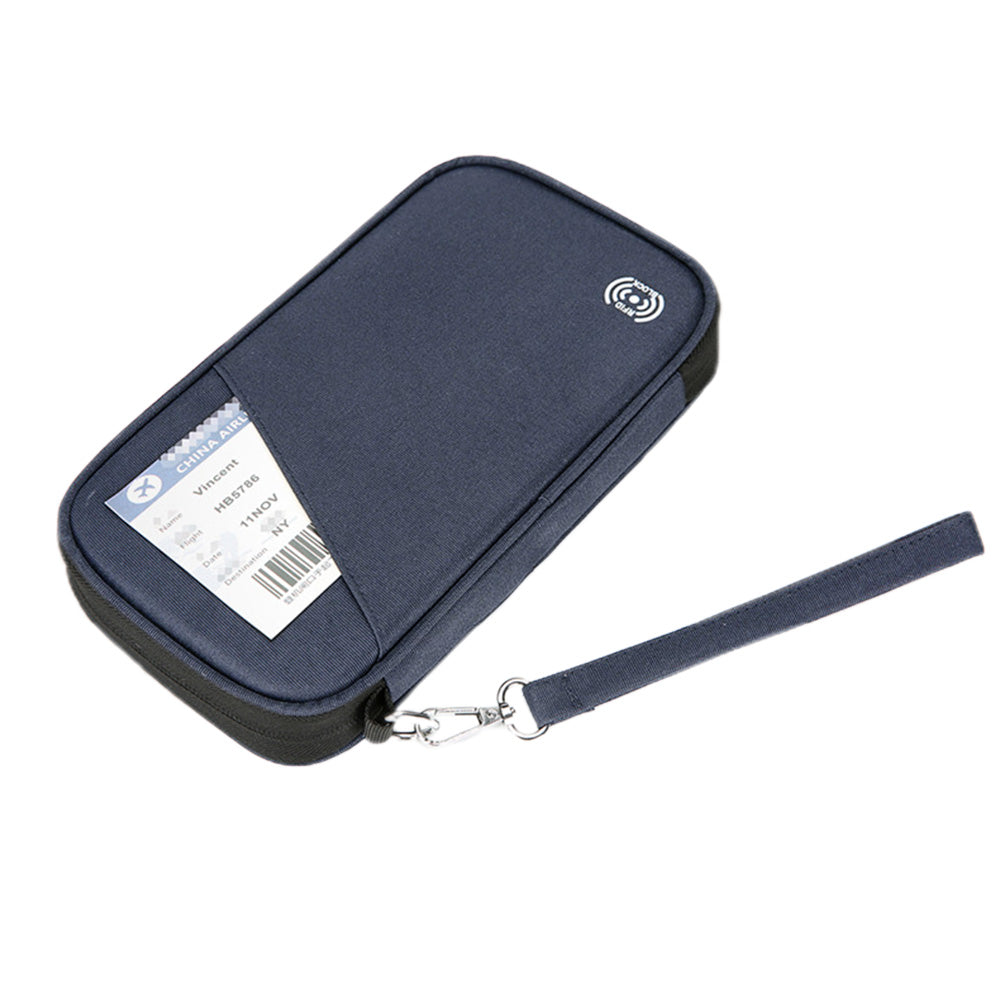 RFID Blocking Passport Holder Family Travel Card Organizer With Zipper Blue
