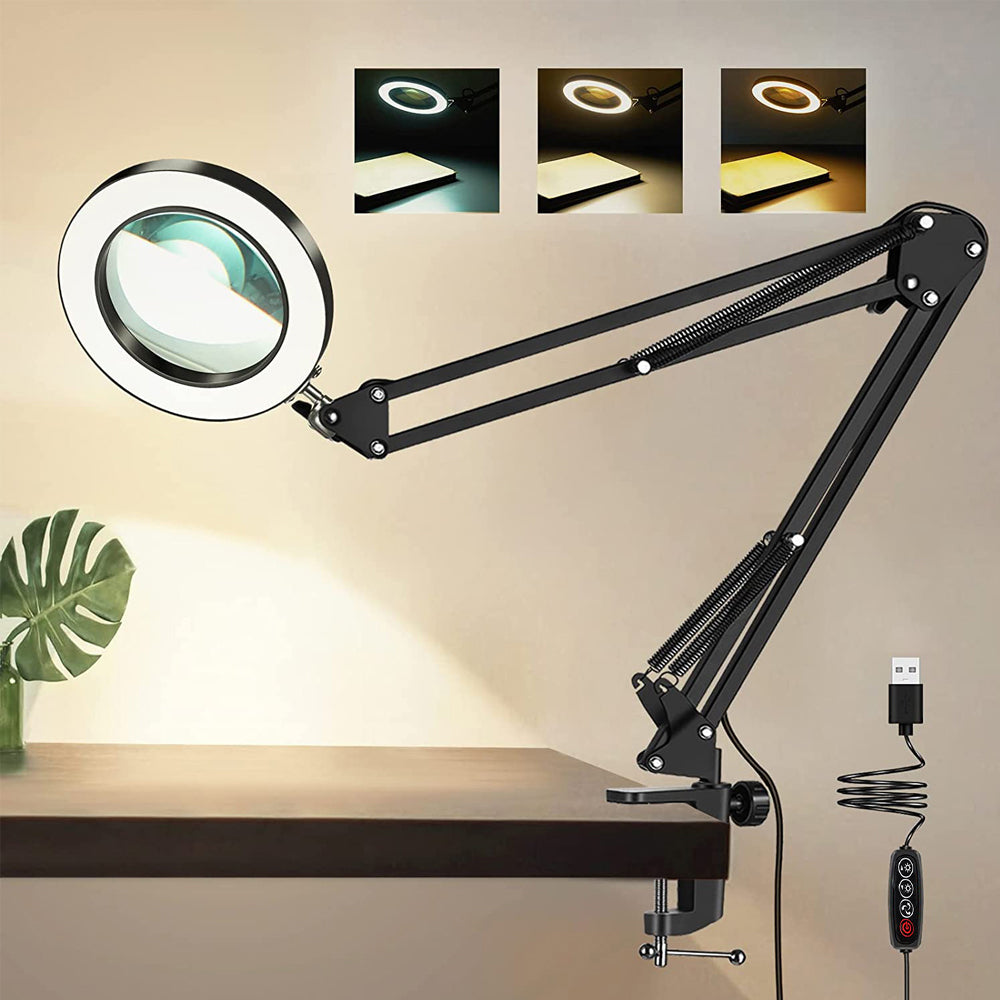 5X Magnifying Lamp 3-Color Adjustable Reading Light for Close Work Repair Black
