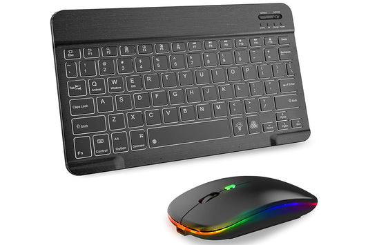Ultra thin Bluetooth Keyboard and Mouse Combo for iPad Rechargeable RGB Wireless Keyboard Mouse 7-Color Backlit-Black