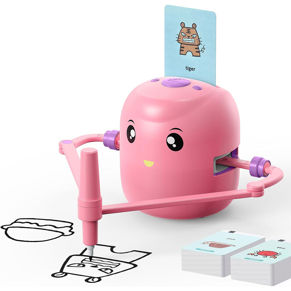 Interactive Educational Drawing Robot with 100 Cards Voice Interaction Learning Toy Pink