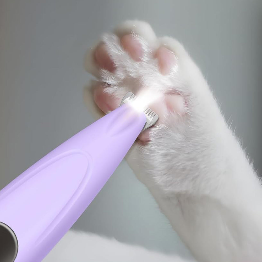 Cordless Pet Paw Trimmer with LED Light Rechargeable Grooming Tool for Dog Cat Purple