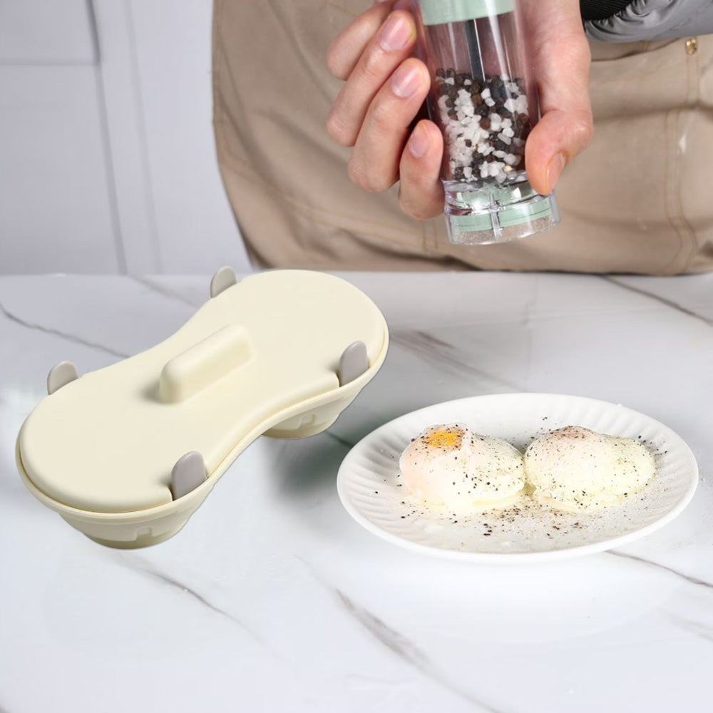 Double Layer Microwave Egg Cooker and Poached Egg Steamer - Beige