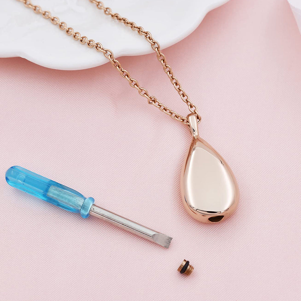 Stainless Steel Teardrop Cremation Pendant �Keepsake Memorial Necklace Rose Gold