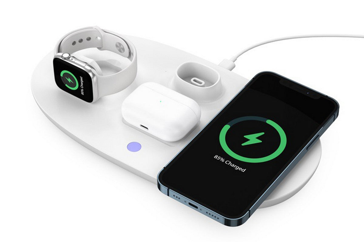 Wireless Charging Station 4-in-1 Qi Fast Charger Charging Dock Stand for iPhone Samsung Galaxy -White