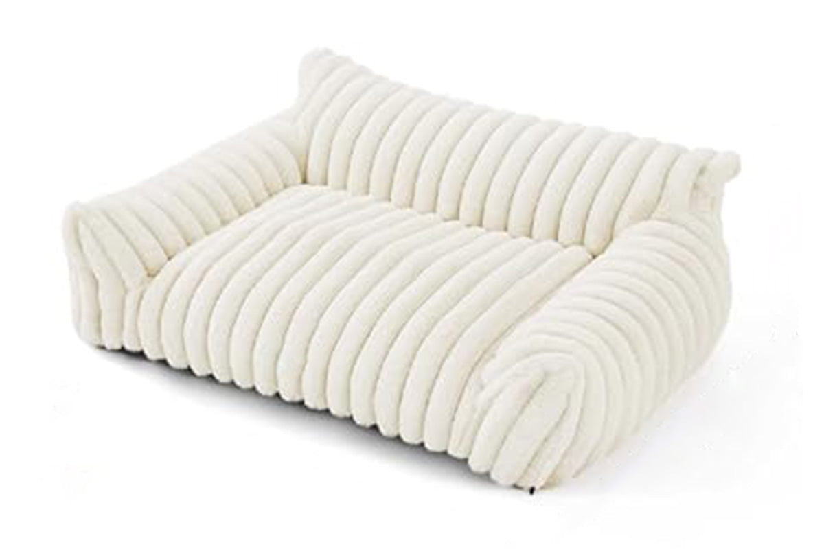 Cat Couch Bed Fluffy Pet Sofa with Removable Washable Cover Non-Slip Bottom -White
