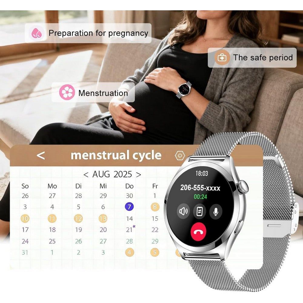 Smart Watch for Women Waterproof Smartwatch 100+ Sports Fitness Tracker Watch-Silver