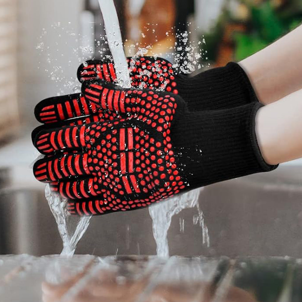 Heat Resistant Oven Gloves Slip Resistant BBQ Gloves - Red