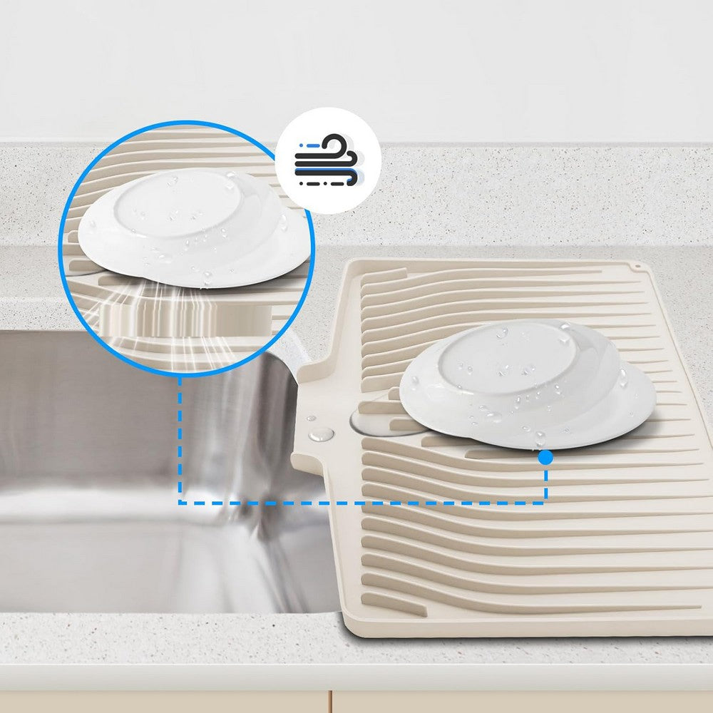 Silicone Dish Drainers Mat Non-Slip Dish Drying Tray for Kitchen Counter-Beige