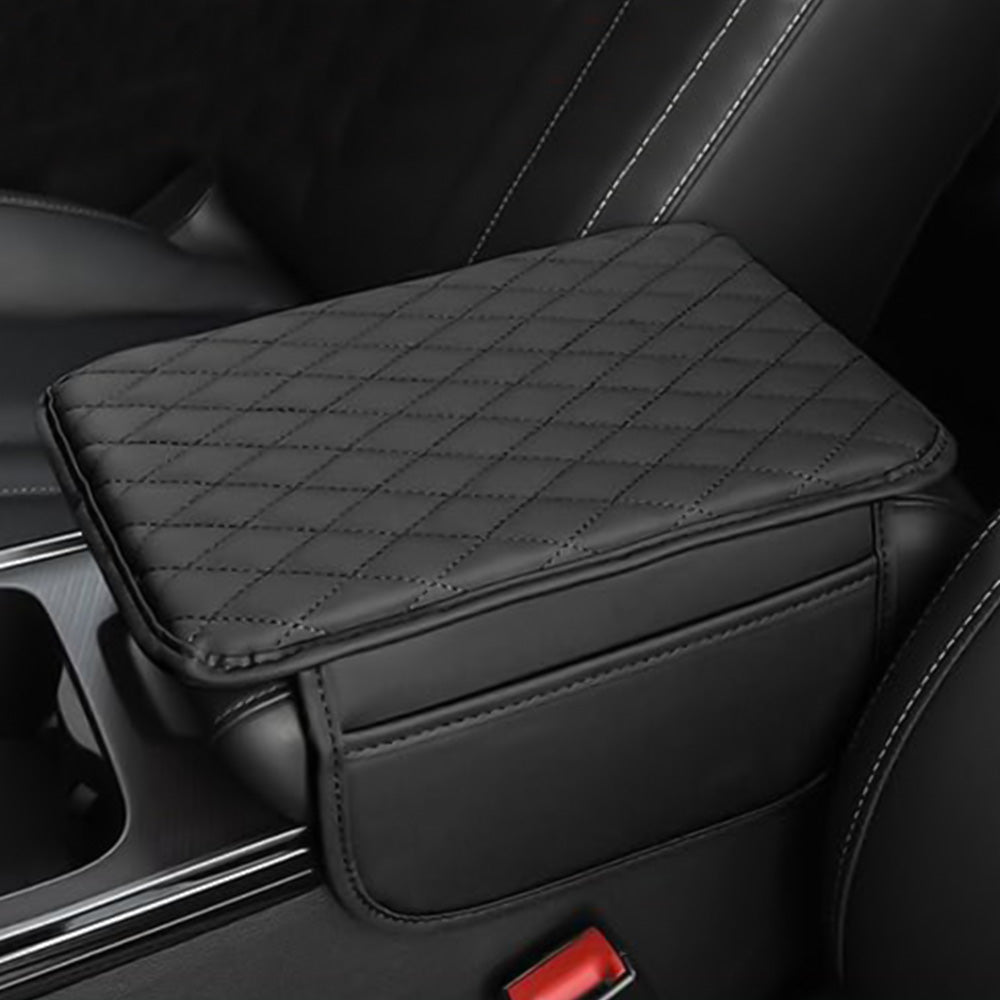PU Leather Car Center Console Cover with 2 Storage Pocket Car Arm Rest Cover Car Interior Accessories Black