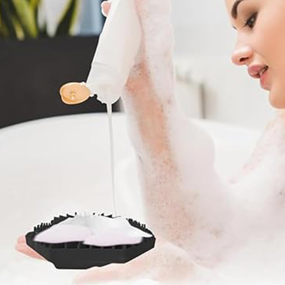Silicone Body Scrubber Exfoliating Shower Brush with Anti-Slippery Handles Bathing Tool Black